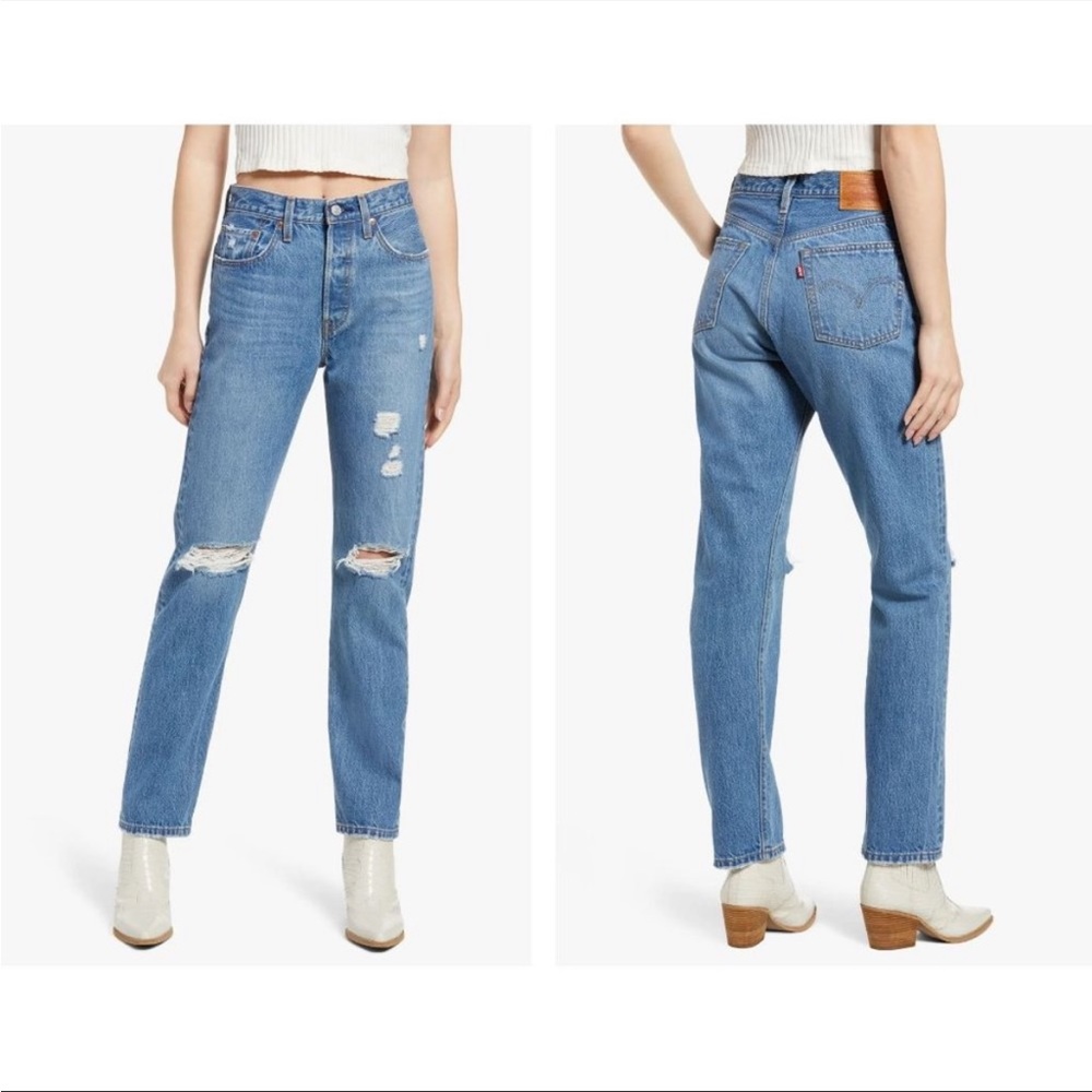 Levi's Womens 501 Ripped Straight Leg Jeans 27 x 30 Athens Crown W/ Destruction